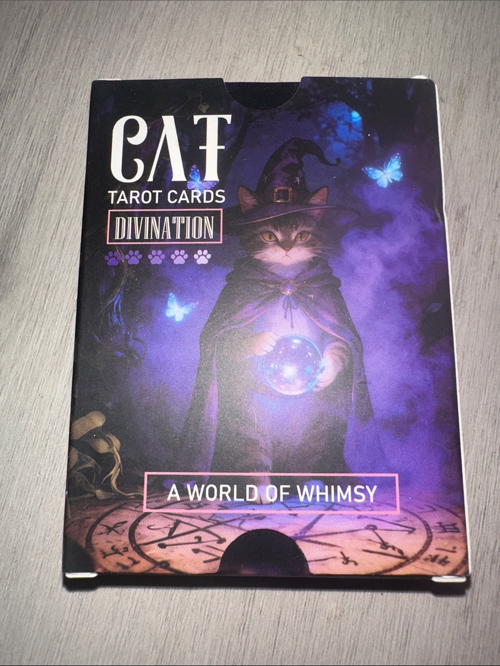 Tarot Cards Divination Deck - Purple with lucky cat figurine